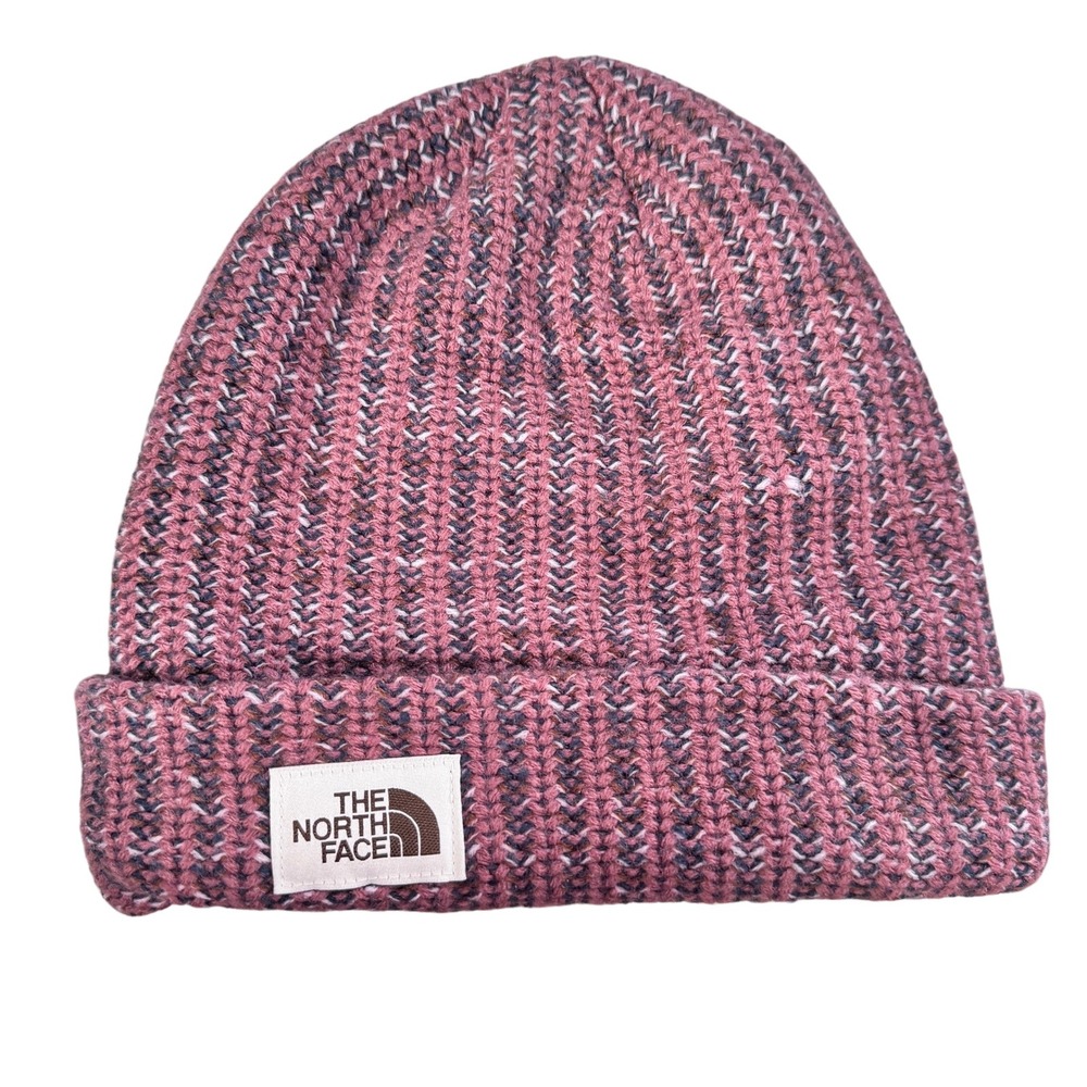 The North Face Marled Pink‎ Blue Beanie Hat Cozy Fleece Lined